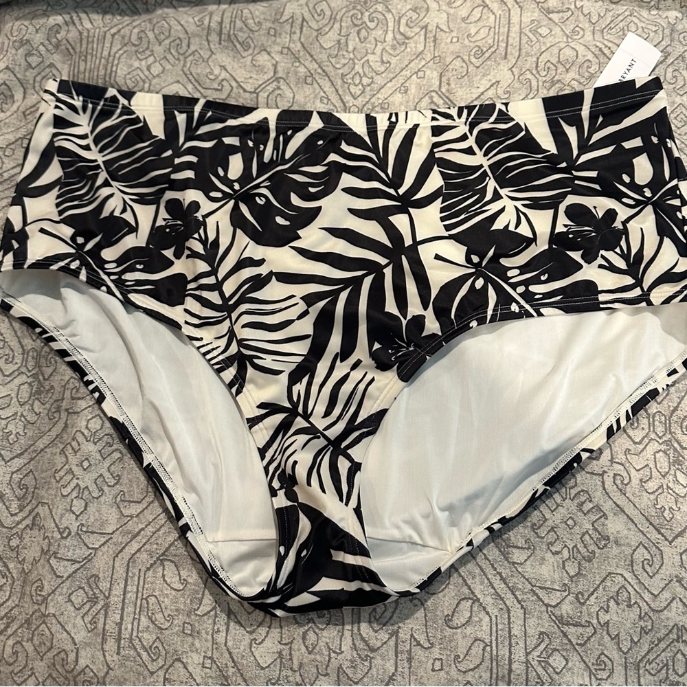 Lane Bryant Palm Paradise- Black and White Leaf Print Swim Bottoms